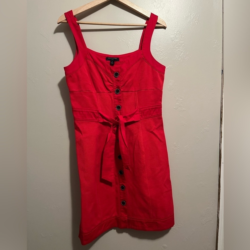 Banana Republic Seamed Button Down Red Mini Dress Size 8P Preppy Cocktail Hour - Picture 3 of 13